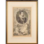 J Houbraken after Godfrey Kneller (1646-1723) - Sr Isaac Newton - Engraving - 36 x 22cm,