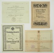 Preussen: Eisernes Kreuz, 1914, 2. Klasse Urkunde - 4 Exemplare.