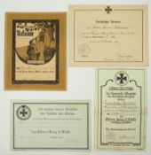 Preussen: Eisernes Kreuz, 1914, 2. Klasse Urkunde - 4 Exemplare.