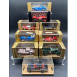 9 1/43 Brumm die-cast models in Fair cases R209 Lancia D24 R75 Lancia-Ferrari D50 R151 Ferrari 330-
