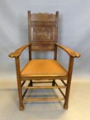 Paar Worpsweder Armlehnstühle, Eiche, Rückenlehnenmotiv "Haus/Baum",