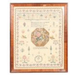 A GEORGE III NEEDLEWORK SAMPLER, M E RATCLIFF 1816.
