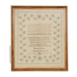 A REGENCY NEEDLEWORK SAMPLER, "MARY ANN SEWELL APRIL 28TH 1824.