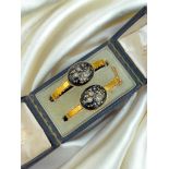 Rare pair of antique black enamel 18ct yellow gold and rose diamond bangle bracelet