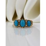 Chunky 9ct yellow gold turquoise and pearl ring