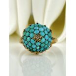 Antique Victorian Turquoise and Diamond Bombe Ring in 9ct Gold
