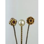 3 x gold antique stick pin brooches