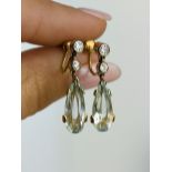 9ct gold aquamarine and diamond drop earrings screw back