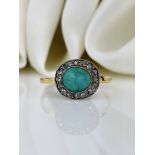 Antique 18ct yellow gold turquoise and rose cut diamond halo ring