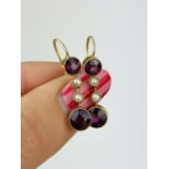 sweet antique pearl and amethyst 15ct gold drop earrings