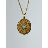 ANTIQUE GEORGIAN ERA 18CT YELLOW GOLD TURQUOISE LOCKET / PENDANT ON CHAIN