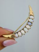 Vintage Gold Opal Crescent Brooch