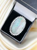 Huge 18ct White Gold Giant Opal And Diamond Panel Ring in Box