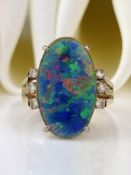 huge 14ct gold black opal triplet with diamond shoulders