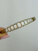 Vintage 9ct Yellow Gold Opal and Diamond Bangle Bracelet