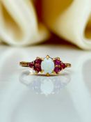 Sweet 9ct Gold Ruby and Opal Ring
