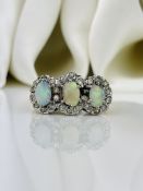 Vintage Opal and Diamond 18ct Gold and Platinum Triple Cluster Ring