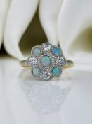 Art Deco 18ct Gold and Platinum Opal and Diamond Panel Ring