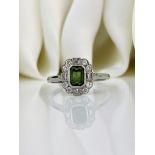 Art Deco Era Green Tourmaline and Diamond Ring In Platinum