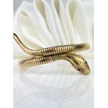 VINTAGE C&F 9CT GOLD GAS PIPE COILED SNAKE BANGLE BRACELET WITH RUBY EYES
