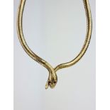 VINTAGE S&P 9CT GOLD GAS PIPE SNAKE COLLAR/NECKLACE WITH RUBY EYES