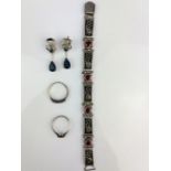 MIXED LOT SILVER BRACELET 2X SILVER RINGS ETC