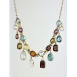 ANTIQUE MULTIGEMSTONE HARLEQUIN FRINGE NECKLACE IN GOLD