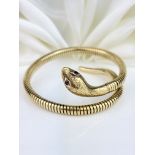 VINTAGE 9CT YELLOW GOLD COILED SNAKE BANGLE BRACELET WITH RUBY EYES