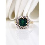 Outstanding Emerald and Diamond Square Ring in 18ct Yellow Gold