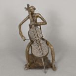 Cellist - 20. Jh., Bronze, braun patiniert, stilisierte Darstellung im Stil von Alberto Giacometti