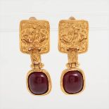 Chanel CC Coco "Door Knocker" Earrings 94A Red Gripoix & Gold-Plated Drop Earrings