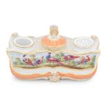 A Flight and Barr Worcester inkstand with two liners, a pounce pot and one cover, circa 1800-05