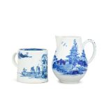 A Vauxhall sparrow beak jug and a coffee can, circa 1755-60