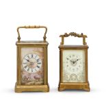 Two early 20th century French carriage clocks with painted dials