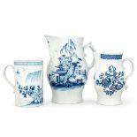 A Liverpool (Philip Christian) mug and two jugs, circa 1765-75