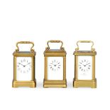 A collection of three late 19th century French miniature carriage clocks