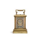 A late 19th century French striking and repeating carriage clock with Japanese three-colour gold...