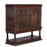 An oak 'Estate' cupboard on stand Parts 17th century, but largely later in date