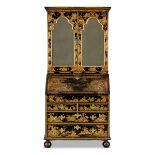 A black and gilt Japanned bureau cabinetConstructed from early 18th century elements, later deco...