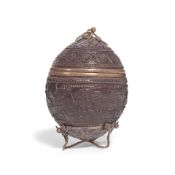 OF NAPOLEONIC INTEREST: A rare early French 19th century white metal mounted coconut cup and cov...