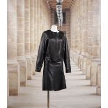 Hermès Paris, circa 2000. Tailleur jupe en cuir de cerf noir.
