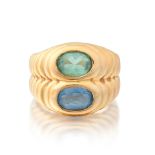 BULGARI: TOURMALINE AND SAPPHIRE 'DOPPIO' RING, 1995
