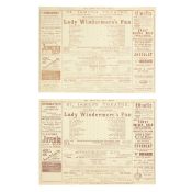 WILDE - THEATRE PROGRAMMES. Two theatre programmes for the first production of 'Lady Windermere'...