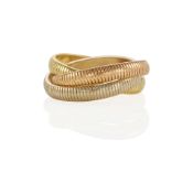 CARTIER: 18K TRICOLOR GOLD RIBBED TRINITY RING