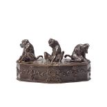 Christopher Fratin (French, 1801-1864): A patinated bronze lidded box in the form of a casket wi...
