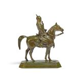 After Antoine Louis Barye (French, 1795-1875): A green- brown patinated bronze model of 'Guerrie...