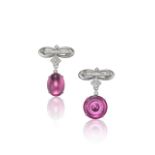 TWO TOURMALINE AND DIAMOND BROOCHES