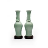 A PAIR OF CELADON 'DRAGON' VASES Yongzheng six-character mark, Republic period (2)