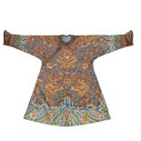 A CHESTNUT-GROUND SILK EMBROIDERED 'DRAGON' ROBE, JIFU Late Qing Dynasty