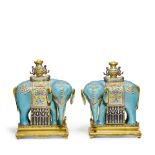 A PAIR OF CLOISONNÉ ENAMEL AND GILT-BRONZE ELEPHANTS Mounted by Ferdinand Barbedienne (1810...